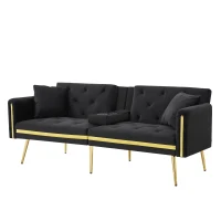 Two-Seater Convertible Sofa Bed with 3-Level Adjustable Backrest, Space-Saving Sleeper Sofa with High-Density Foam, 174L x 76W x 71.5H cm, Black(m-13)