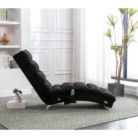Fabric Relaxation Chaise Longue with Gentle Vibration, Contoured Ergonomic Floor Lounger with Side Pocket, 148L x 55W x 87H cm, Black(m-7)