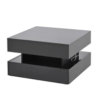 Lift-Up Coffee Table with App-Controlled LED Light Strip and Hidden Storage, Stylish Center Table with 2 Drawers, 65L x 65W x 38.5H cm, Black(m-13)