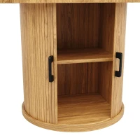 Extendable Round Dining Table with Hidden Leaf Storage, Extension Kitchen Table with Realistic Wood-Grain Finish, 118L x 118W x 76H cm, Natural(m-8)