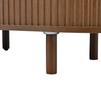 Rattan TV Stand with Sliding Doors and 8 Solid Wood Legs, Oak TV Cabinet with Rounded Corner, 170L x 40W x 40H cm, Oak(m-12)