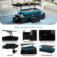 Lift-Top Coffee Table with 4 Drawers and Hidden Storage, Multi-Functional Center Table with Open Shelf and USB Port, 100L x 50W x 40H cm, Black(m-4)