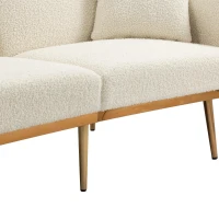 Modern 2-Seater Sofa with 3-Position Adjustable Backrest, Convertible Loveseat with Thick Padded Cushions, 165L x 72.5W x 75H cm, White Teddy(m-10)