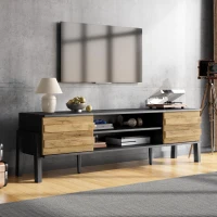 Low-Profile TV Cabinet with Soft-Close Hinges and Adjustable Shelves, Stylish TV Stand with 2 Cabinets, 175L x 39.5W x 53H cm, Natural(m-1)