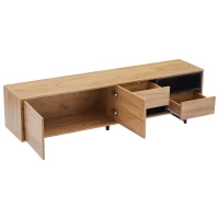 Living Room TV Cabinet with Multi‑Functional Chipboard Storage, Modern TV Stand with 2 Diagonal Drawers, 173L x 38W x 48H cm, Natural Wood(m-2)