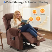 HOMCOM Power Lift Recliner with Vibration Massage and Heat, Lift Chair for Tall with Wood Grip, Pocket Spring, Brown(m-5)