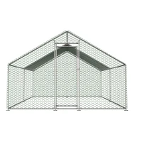 Recinto de livre circulação para galinhas, estrutura em aço galvanizado com fecho de segurança, 303x400x200 cm, Prateado(m-5)