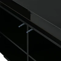 High Gloss Sideboard with LED Lights and Noiseless Hydraulic Hinges, Modern Storage Cabinet with 2 doors and 3 drawers, 140L x 35W x 72.5H cm, Black(m-10)