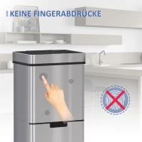 HOMCOM Afvalbak afvalscheidingssysteem prullenbak met sensor 72 L 3 vakken rvs zilver(m-5)