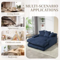 Modern Oversized Chaise Lounge Chair with Memory Foam Seat, Versatile Sofa Bed for Living Room or Bedroom, 155L x 125W x 63H cm, Navy(m-5)