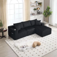 Modular L-Shaped Sectional Sofa with Deep Seat, Plush Corduroy Boneless Couch for Living Room, 257L x 160W x 80H cm, Black(m-8)