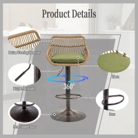 Set of 2 Swivel Bar Stools with Padded Linen Seat and Iron Frame, Height-Adjustable Counter Chairs with Metal Disc Base, 48L x 49W x 109H cm, Green(m-4)