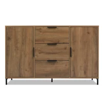 Modern Industrial Sideboard with Metal Frame and Adjustable Feet, Combo Buffet Cabinet with Height-Adjustable Shelf, 120L x 40W x 76H cm, Dark Oak(m-2)