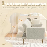 Modern 2-Seater Sofa with 3-Position Adjustable Backrest, Convertible Loveseat with Thick Padded Cushions, 165L x 72.5W x 75H cm, White Teddy(m-5)