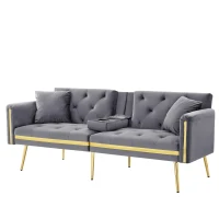 Two-Seater Convertible Sofa Bed with 3-Level Adjustable Backrest, Space-Saving Sleeper Sofa with High-Density Foam, 174L x 76W x 71.5H cm, Grey(m-13)