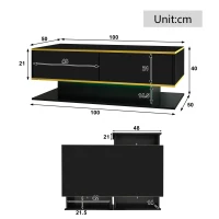 Modern LED Coffee Table with USB-Powered Colour-Changing Light Strip, Functional Center Table with 3 Drawers, 100L x 50W x 40H cm, Black(m-3)