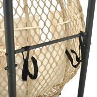 Cadeira suspensa em forma de ovo com suporte, cadeira de baloiço com apoio de pés regulável, cadeira suspensa de jardim com almofada de assento & almofado, 140x94x197 cm, Bege(m-9)