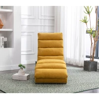Fabric Relaxation Chaise Longue with Gentle Vibration, Contoured Ergonomic Floor Lounger with Side Pocket, 148L x 55W x 87H cm, Yellow(m-1)