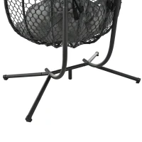 Cadeira suspensa em forma de ovo com suporte, cadeira de baloiço com apoio de pés regulável, cadeira suspensa de jardim com almofada de assento & almofado, 140x94x197 cm, Cinzento(m-10)