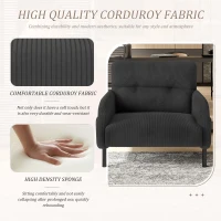 Corduroy Single-Seater Armchair with High-Density Foam Cushion, Ergonomic Wide Seat with Double Side Storage Pockets, 67L x 75W x 79H cm, Gray(m-6)
