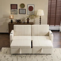 King-Size Pull-Out Sofa Bed with 3-in-1 Convertible 2-Seater, Independent Convertible Couch with Iron and Solid Wood Frame, 207L x 87W x 96H cm, Beige(m-1)