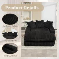 Modern Oversized Chaise Lounge Chair with Memory Foam Seat, Versatile Sofa Bed for Living Room or Bedroom, 155L x 125W x 63H cm, Black(m-4)