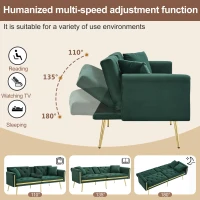 Two-Seater Convertible Sofa Bed with 3-Level Adjustable Backrest, Space-Saving Sleeper Sofa with High-Density Foam, 174L x 76W x 71.5H cm, Green(m-7)