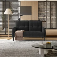 Modern Two-Seater Corduroy Sofa with High-Rebound Springs, Comfortable Loveseat with Side Storage Pockets, 120L x 65W x 79H cm, Gray(m-9)