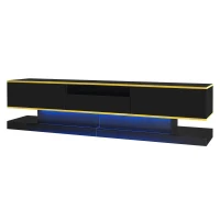 Modern TV Cabinet with 3 Drawers and Open Compartment, Contemporary TV Stand with Colour‑Changing LED Strip, 180L x 38W x 45H cm, Black(m-13)