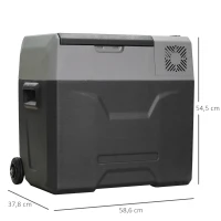 HOMCOM Autokoelkast, koelbox, 50L, tot -20° C, touch-display, 2 wielen, telescopisch handvat, 58,6 x 37,8 x 54,5 cm, grijs(m-3)