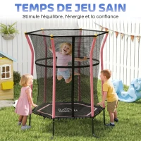 HOMCOM Trampoline pour enfant Ø 1,63 x 1,9 m filet de sécurité porte zippée 6 poteaux rembourrés inclus rose noir(m-8)