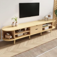 Minimalist TV Stand with Oval Top and Rounded Corners, Light Oak TV Cabinet with Solid Wood Legs, 175L x 40W x 40H cm, Oak(m-9)