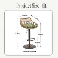 Set of 2 Swivel Bar Stools with Padded Linen Seat and Iron Frame, Height-Adjustable Counter Chairs with Metal Disc Base, 48L x 49W x 109H cm, Green(m-3)