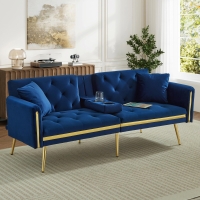 Two-Seater Convertible Sofa Bed with 3-Level Adjustable Backrest, Space-Saving Sleeper Sofa with High-Density Foam, 174L x 76W x 71.5H cm, Blue