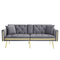 Two-Seater Convertible Sofa Bed with 3-Level Adjustable Backrest, Space-Saving Sleeper Sofa with High-Density Foam, 174L x 76W x 71.5H cm, Grey(m-2)