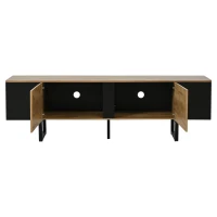 Natural-Wood TV Cabinet with Open Shelves and Soft-Close Doors, Stylish TV Stand with Durable Chipboard Construction, 180L x 40W x 55H cm, Natural(m-12)