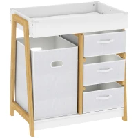 AIYAPLAY Baby Changing Table, Baby Changing Unit with 3 Drawers, Large Basket and Waterproof Pad for Bedroom Nursery, White(m-1)