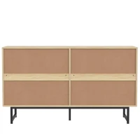 Aparador com rattan trançado, 4 portas, prateleiras ajustáveis, pés metálicos, 140x39,5x80 cm, Cor natural(m-7)