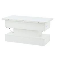 Multifunctional White Coffee Table with Integral Power Outlet, Modern Center Table with App-Controlled LED Light, 100L x 50W x 51.5H cm, White(m-12)