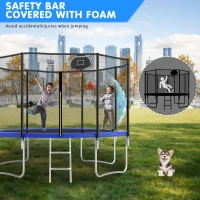Outdoor Trampoline with Basketball Hoop and Safety Net, Heavy Duty Rebounder with Weatherproof Steel Frame, 366L x 366W x 76H cm, Blue(m-5)