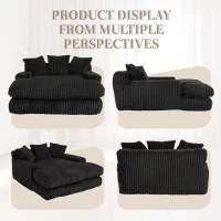 Modern Oversized Chaise Lounge Chair with Memory Foam Seat, Versatile Sofa Bed for Living Room or Bedroom, 155L x 125W x 63H cm, Black(m-8)