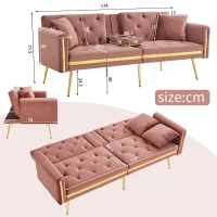 Two-Seater Convertible Sofa Bed with 3-Level Adjustable Backrest, Space-Saving Sleeper Sofa with High-Density Foam, 174L x 76W x 71.5H cm, Pink(m-3)