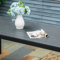 Outsunny Gartentisch Kunststoff 190 x 84,5 x 72 cm UV- & Wetterfest Balkontisch mit Holzoptik, Holzstrukur, rutschfest Buffettisch für 6 Personen Outdoor Esstisch für Garten, Balkon Schwarz(m-7)