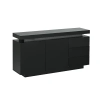High Gloss Sideboard with LED Lights and Noiseless Hydraulic Hinges, Modern Storage Cabinet with 2 doors and 3 drawers, 140L x 35W x 72.5H cm, Black(m-2)