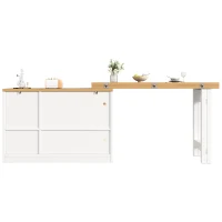 Extendable Kitchen Island with Multicolour RGB LED Lighting, Modern Dining Table with 3 Deep Drawers, 120L x 40W x 75.5H cm, White(m-10)