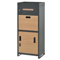 Parcel Mailbox with Integrated Planter and Letter Storage, Anti-Theft Parcel Delivery Box with Viewing Window, 50L x 37W x 118.5H cm, Grey+Wood(m-14)