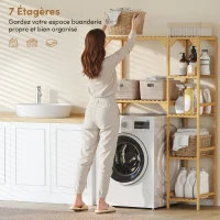 HOMCOM Étagère au-dessus de Machine à Laver en Bambou, Meuble de Salle de Bain Moderne avec Étagères Réversibles, Bois Naturel(m-4)
