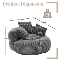 Giant Bean Bag Chair with Shredded Memory Foam, Pre-Filled Lounge Chair with High Back, 108L x 108W x 52H cm, Dark Gray(m-3)