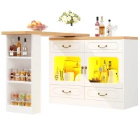 360° Rotating Kitchen Island with App-Controlled LED Lights and Music Sync, Extendable Bar Table with 4 Drawers, 135L x 39W x 93H cm, White(m-12)