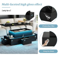 Lift-Top Coffee Table with 4 Drawers and Hidden Storage, Multi-Functional Center Table with Open Shelf and USB Port, 100L x 50W x 40H cm, Black(m-6)